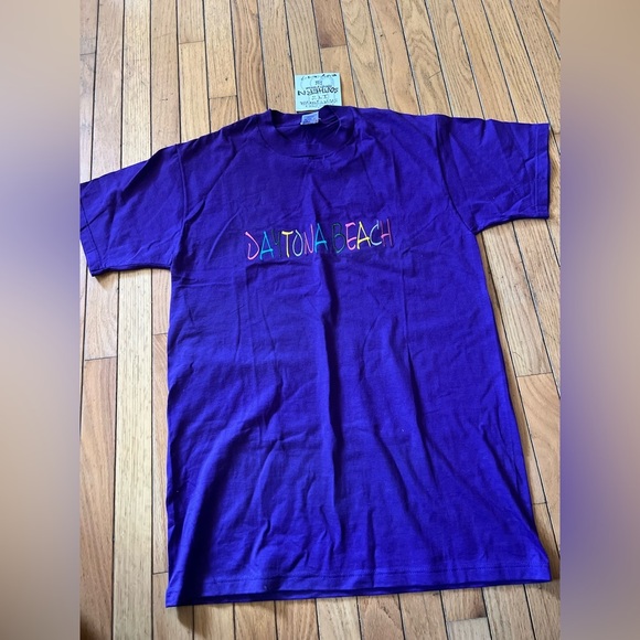 vintage jerzees Daytona Beach t-shirt Women’s Large USA Made Purple Embroidered - Picture 1 of 7